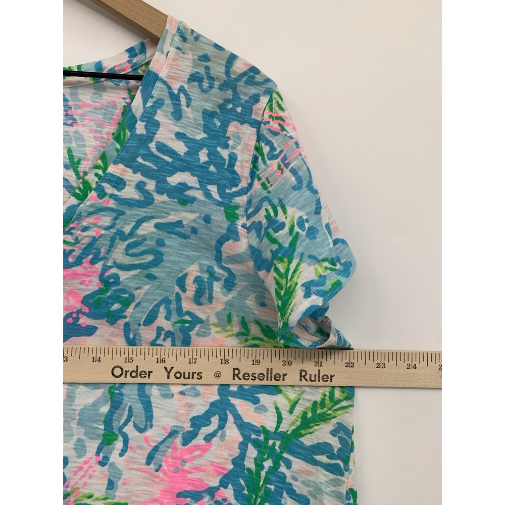 Lilly Pulitzer Shirt Women XL Blue Short Sleeve 100% Cotton Colorful Preppy - Picture 5 of 7